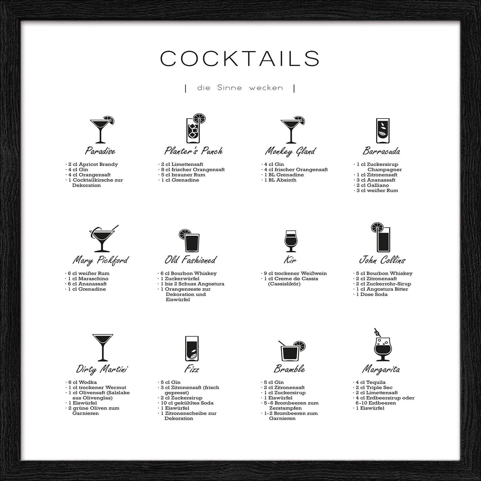 PRO ART Framed-Art Bild DIFFERENT COCKTAILS 33 x 33 cm