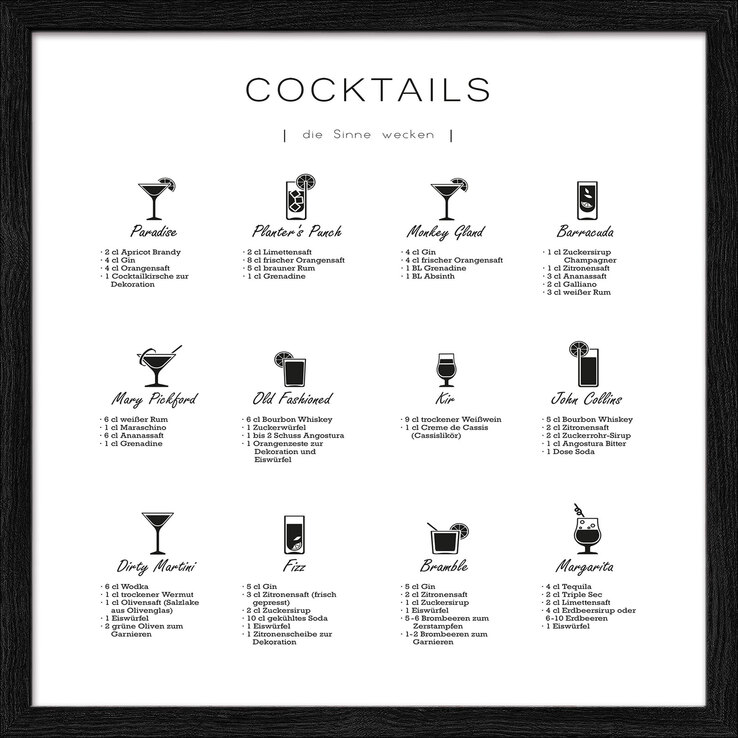 PRO ART Framed-Art Bild DIFFERENT COCKTAILS 33 x 33 cm