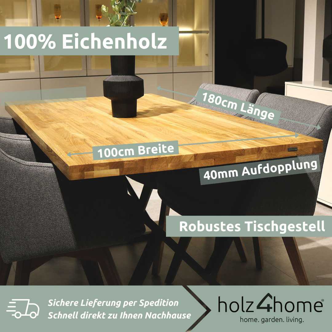 holz4home Esstisch 180 x 100 cm Eiche Massiv