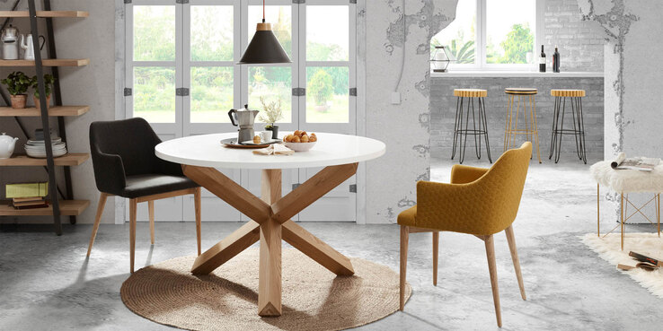 Kave Home Esszimmerstuhl DANAI braun/ gelb