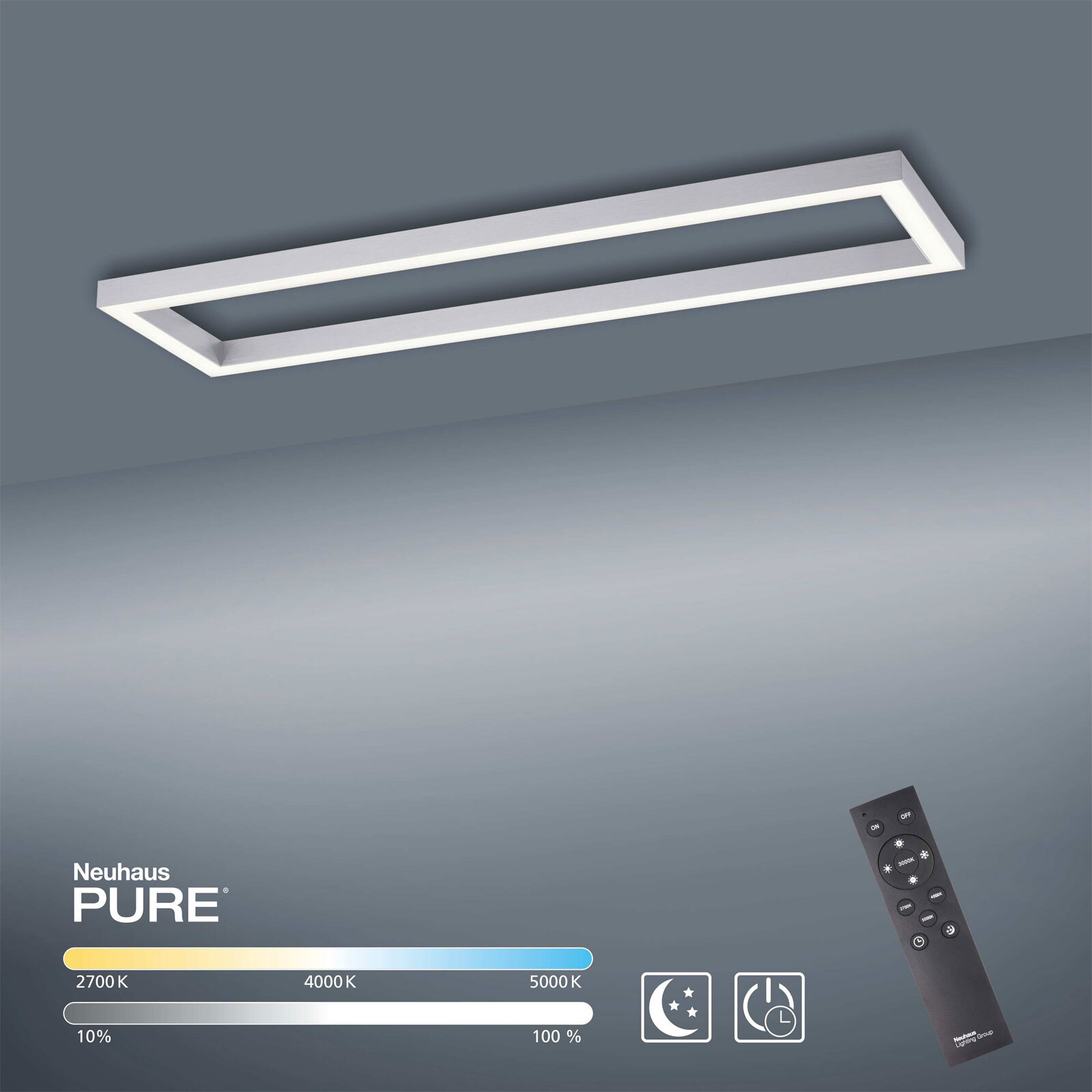 Paul Neuhaus LED Deckenlampe PURE-LINES 110 x 30 cm alufarbig