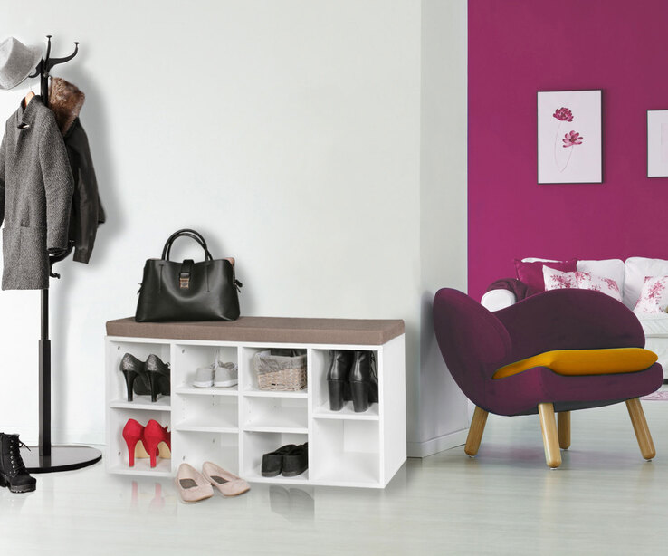 Garderobenbank 103 x 53 cm braun/weiß
