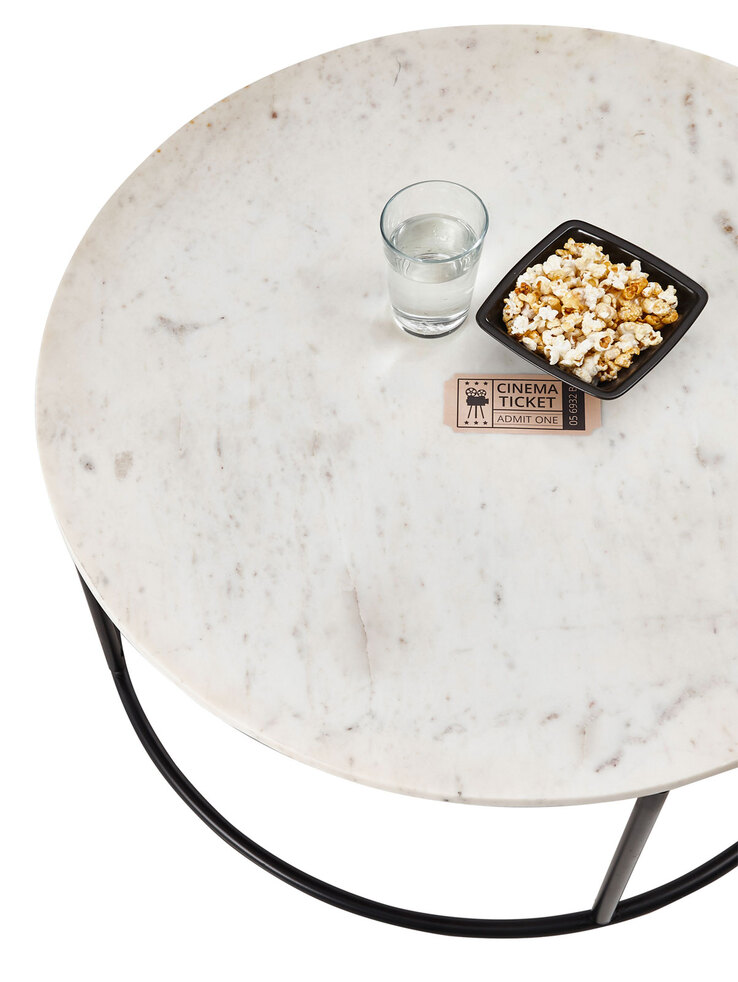 CASAVANTI Couchtisch rund BELFORT 80 cm Marmoroptik weiß