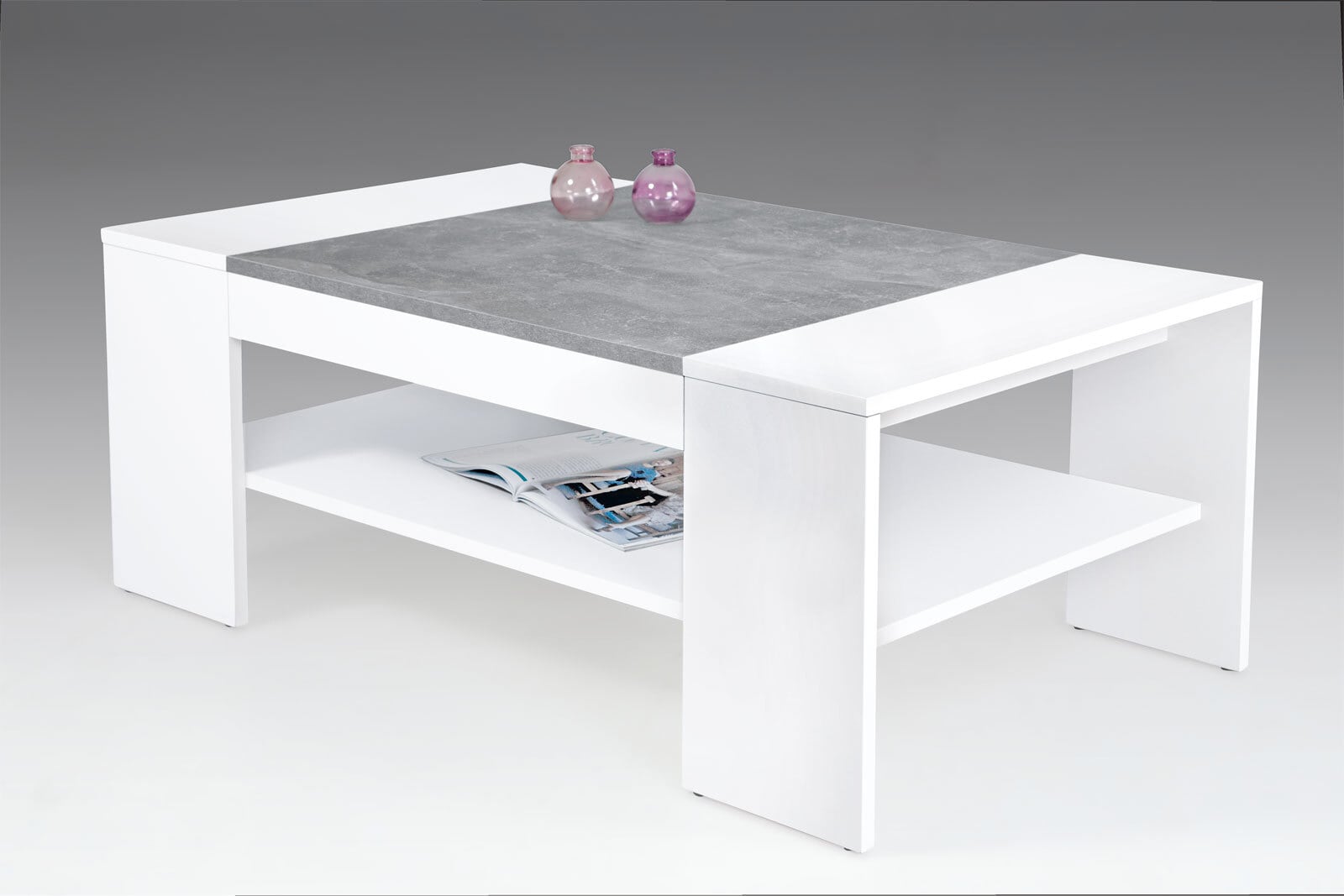 Couchtisch OLIVER 111 x 67 cm weiß /Betonoptik