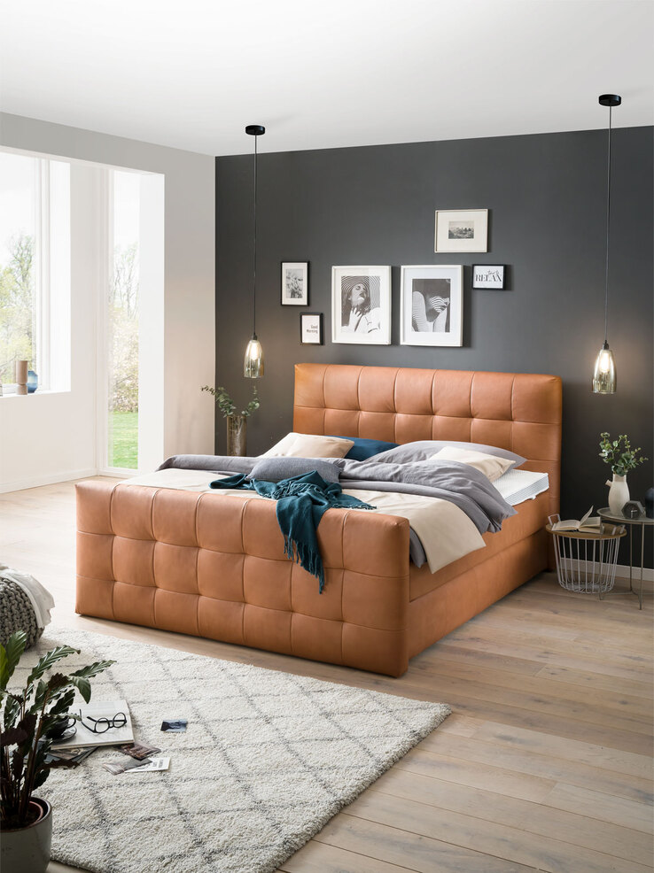 MONDO Boxspringbett BARELL LEEDS GAVIN NV 180 x 200 cm cognacbraun