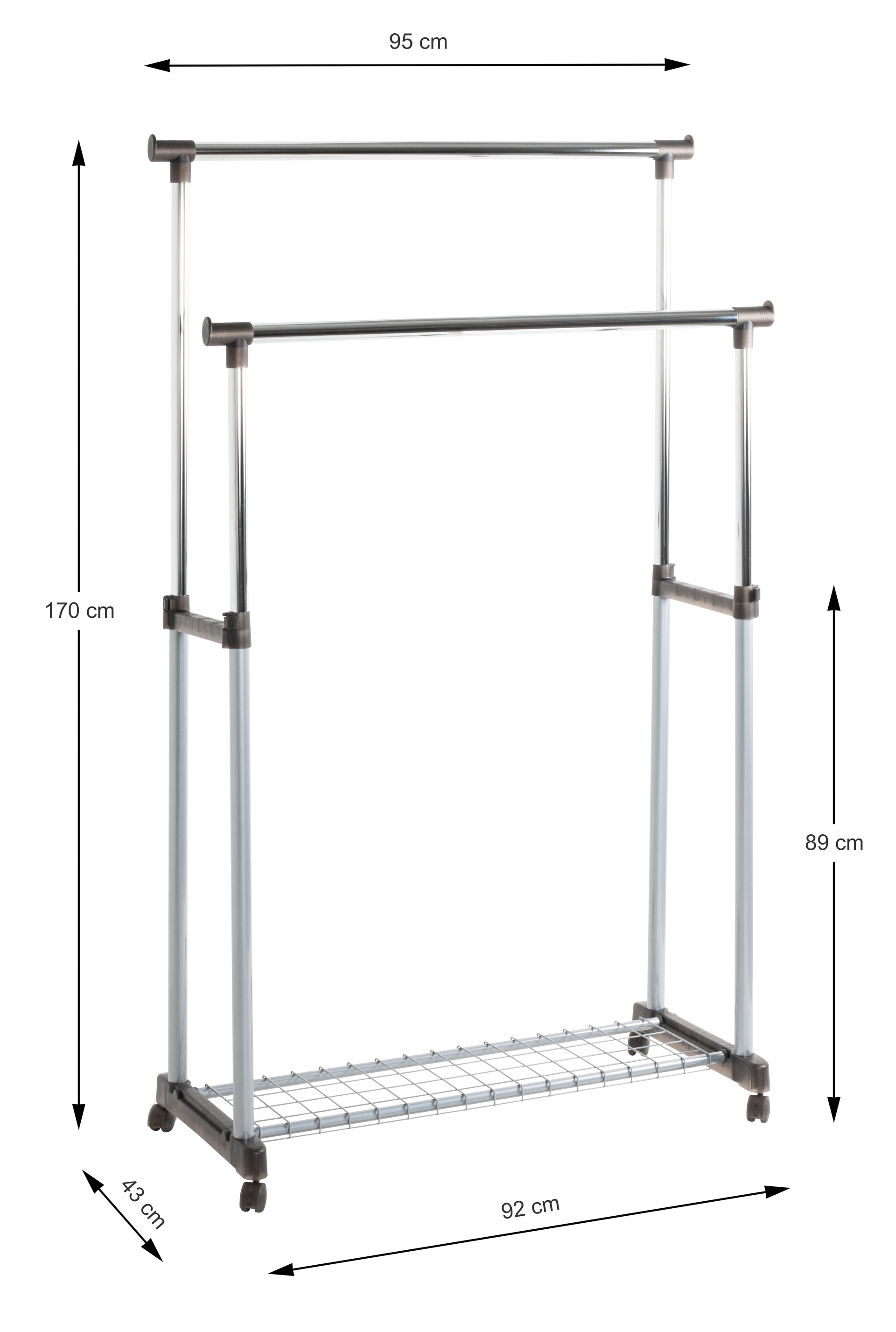 Rollgarderobe 95 x 95-170 x 43 cm Metall chromfarbig