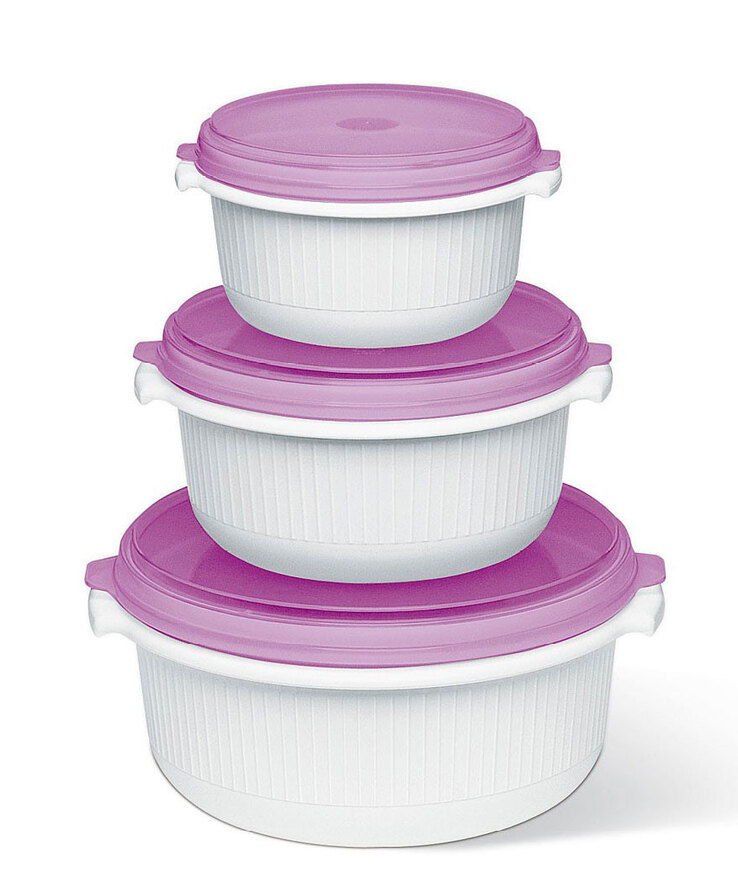 EMSA Mikrowellentopf 3 teiliges Starter Set MICRO FAMILY 508455 Weiß/ Brombeer