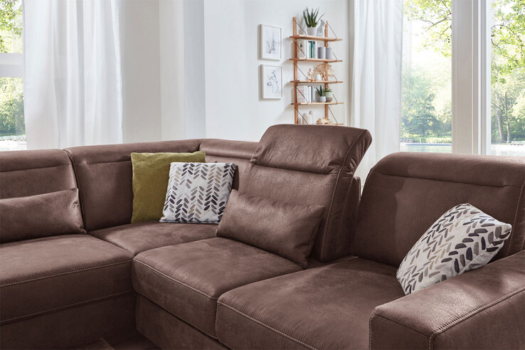 vito Ecksofa CANBERRA 233 x 255 cm mit Schlaffunktion rechts Stoffbezug cognacbraun