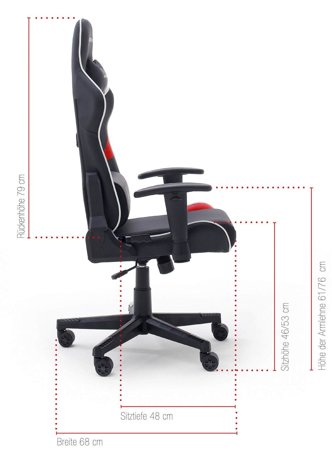 DX RACER Gaming Stuhl schwarz Absetzung rot/ weiß