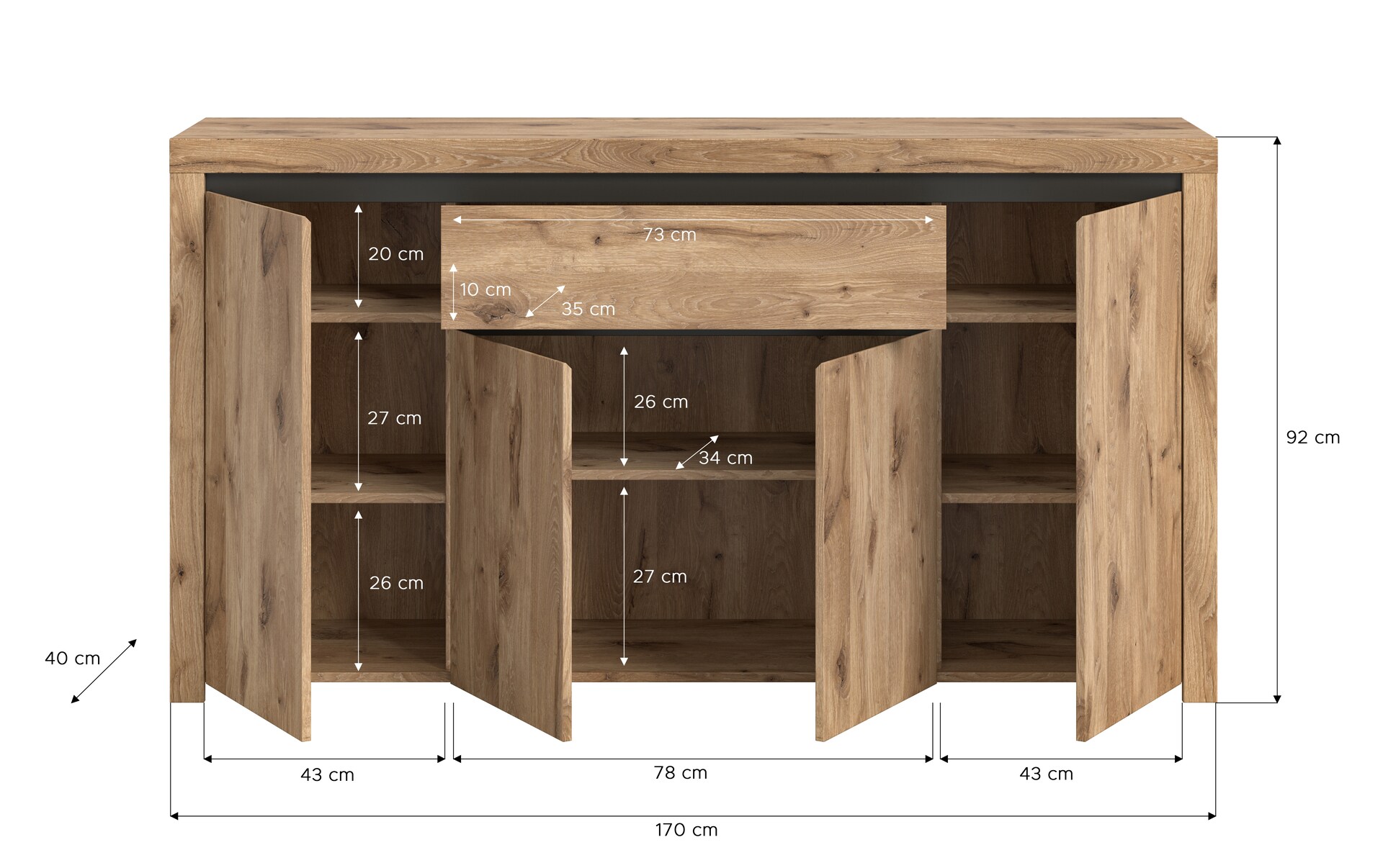 Sideboard WOODY 170x91 cm Braun