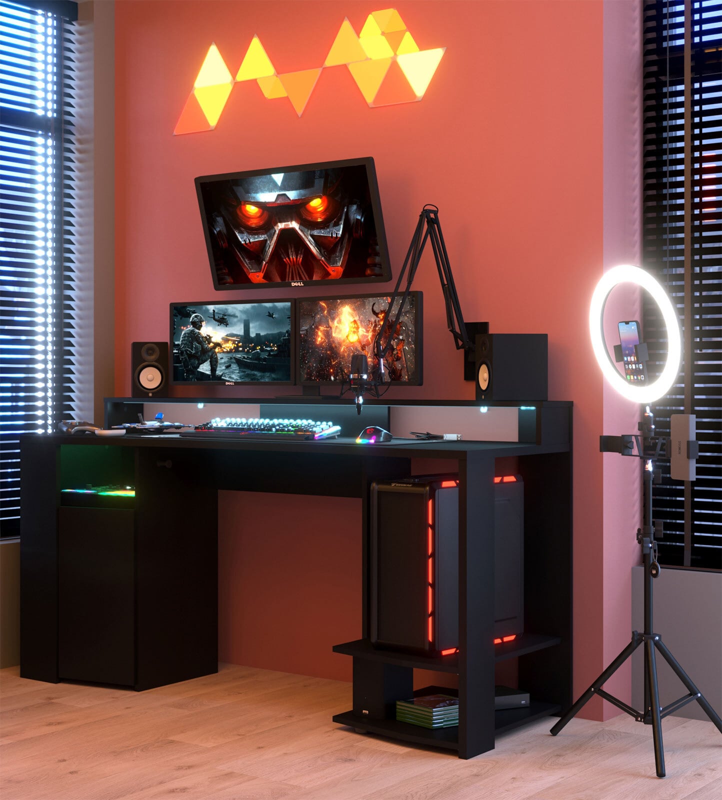 Parisot Gamertisch und Regal mit LED Beleuchtung schwarz