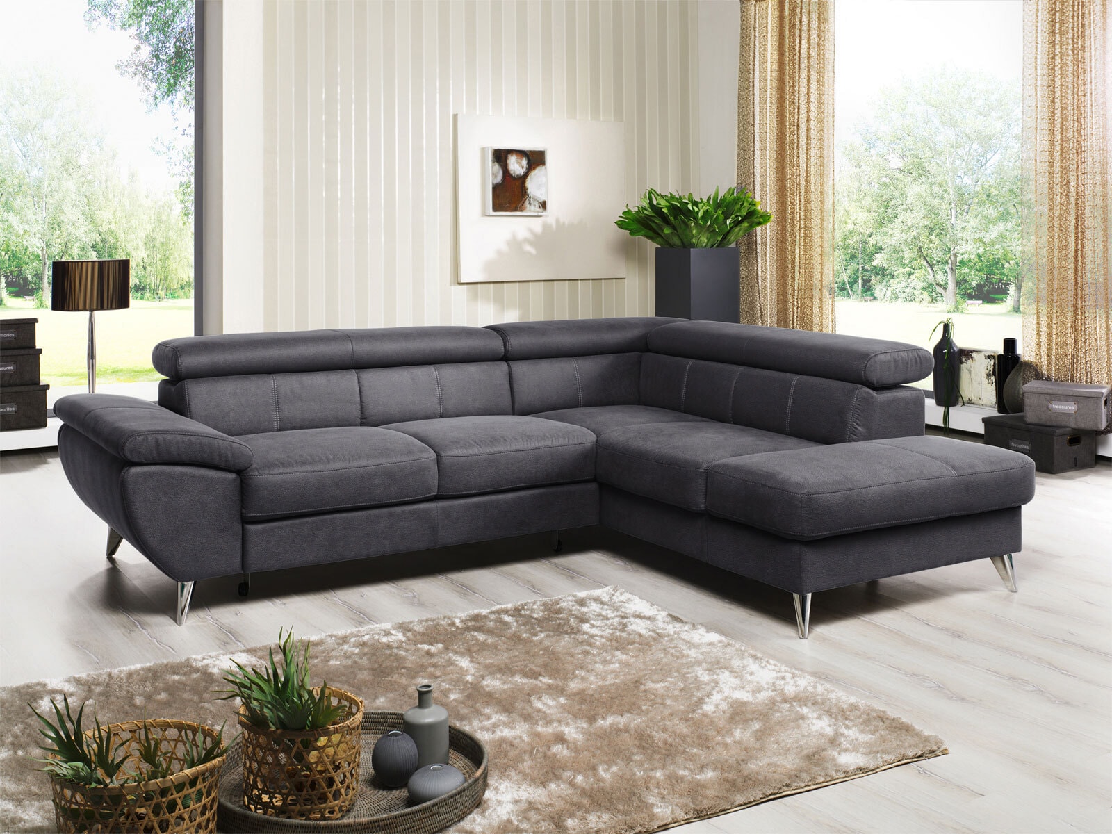 Ecksofa HALLS CREEK mit Schlaffunktion links 260 x 207 cm Stoffbezug anthrazitgrau