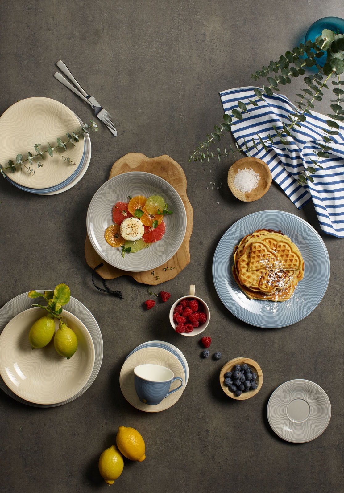 Villeroy & Boch Frühstücksservice COLOR LOOP STONE 12-teilig grau/ weiß