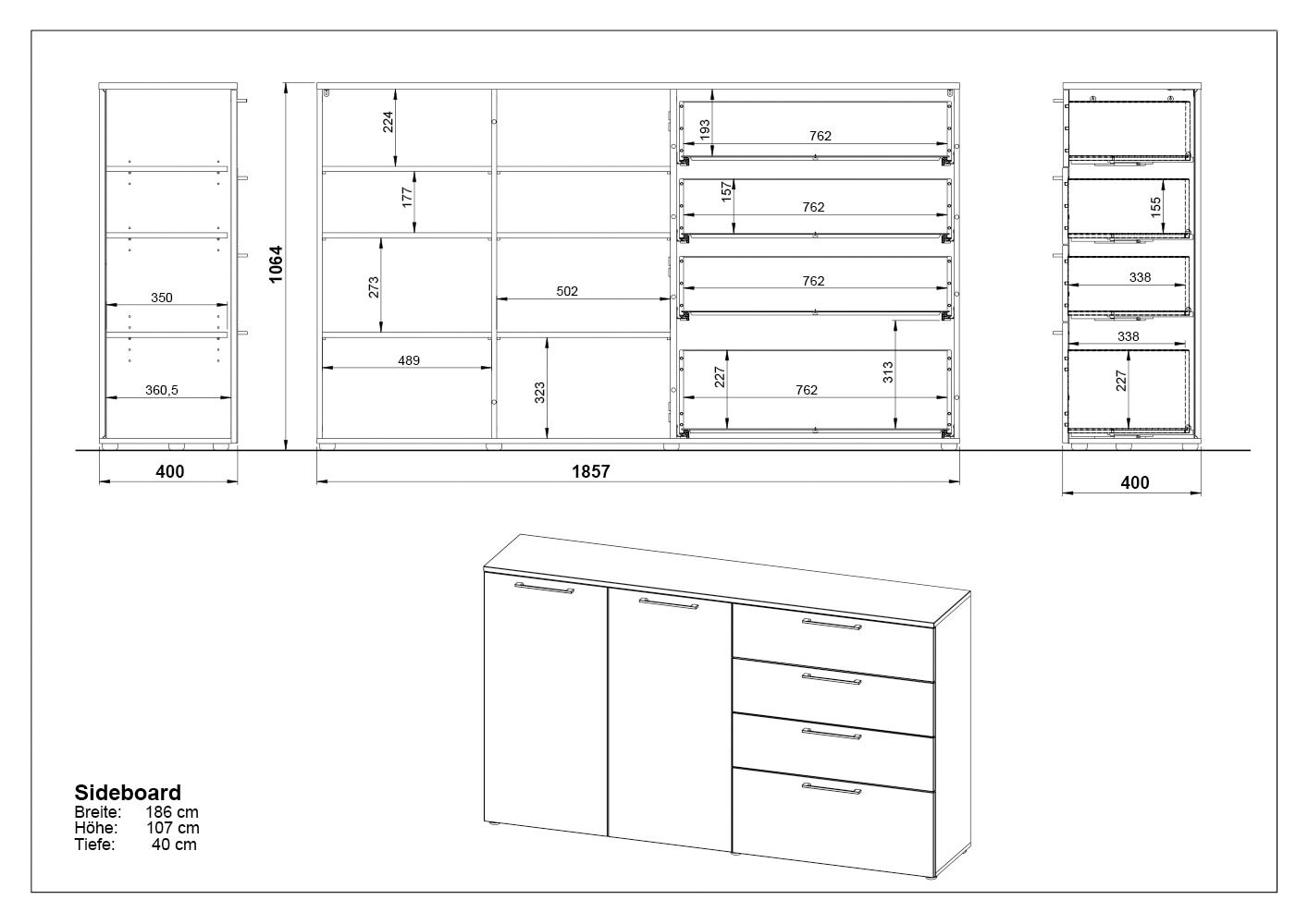 CASAVANTI Sideboard SUNNYVALE 186 x 107 cm weiß