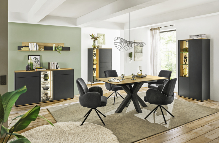 Sideboard COMO 159 x 90 cm Anthrazit matt Lack/Asteiche-Dekor