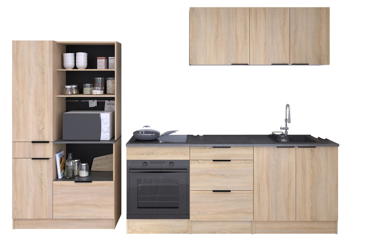  Parisot Küche mit Buffet FUMAY 21  Eiche/Beton-Optik ca. 300 x 186 x 60 cm
