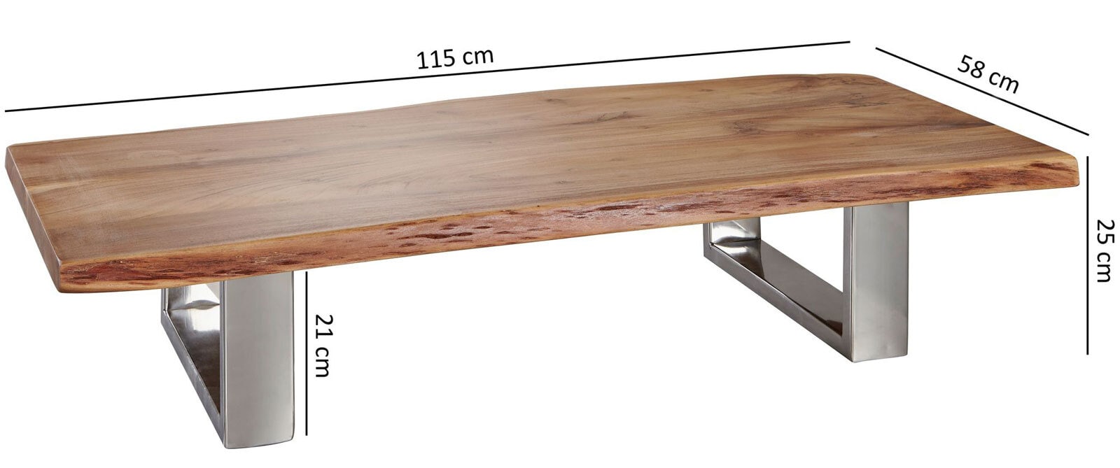 Couchtisch 115 x 58 cm chromfarbig braun