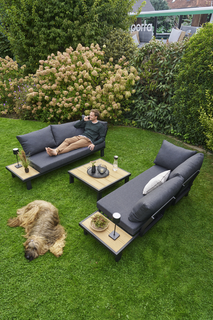 Garden FLAIR Living Gartenlounge ROMA 4-teilig schwarz /Teak /grau