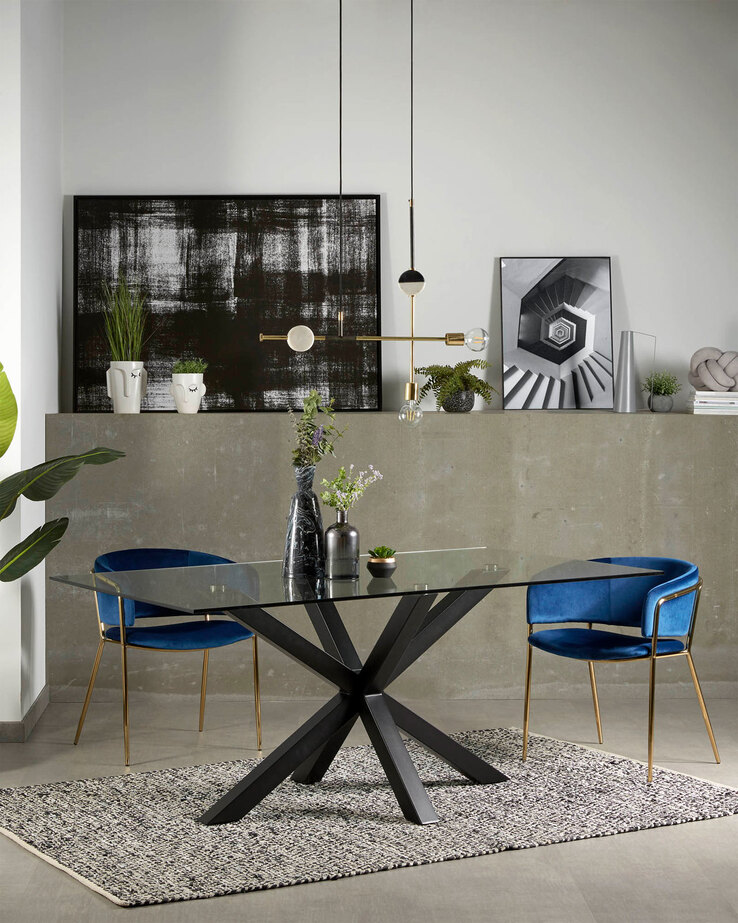 Kave Home Esstisch ARGO 160 x 90 cm schwarz /Klarglas