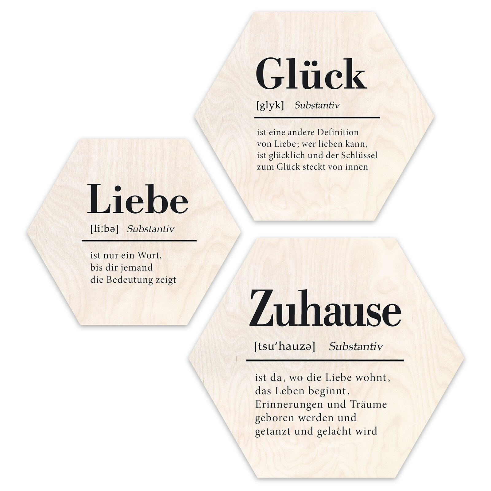 PRO ART Cut-Out Hexagone Bilder Set ZUHAUSE GLÜCK LIEBE II 3-teilig