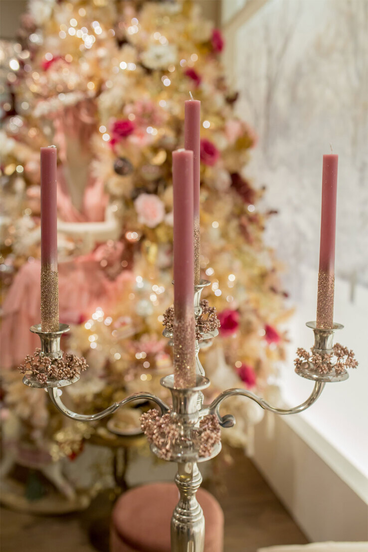 Weihnachtsdeko Kerze 2er Set je 25 cm samtpink
