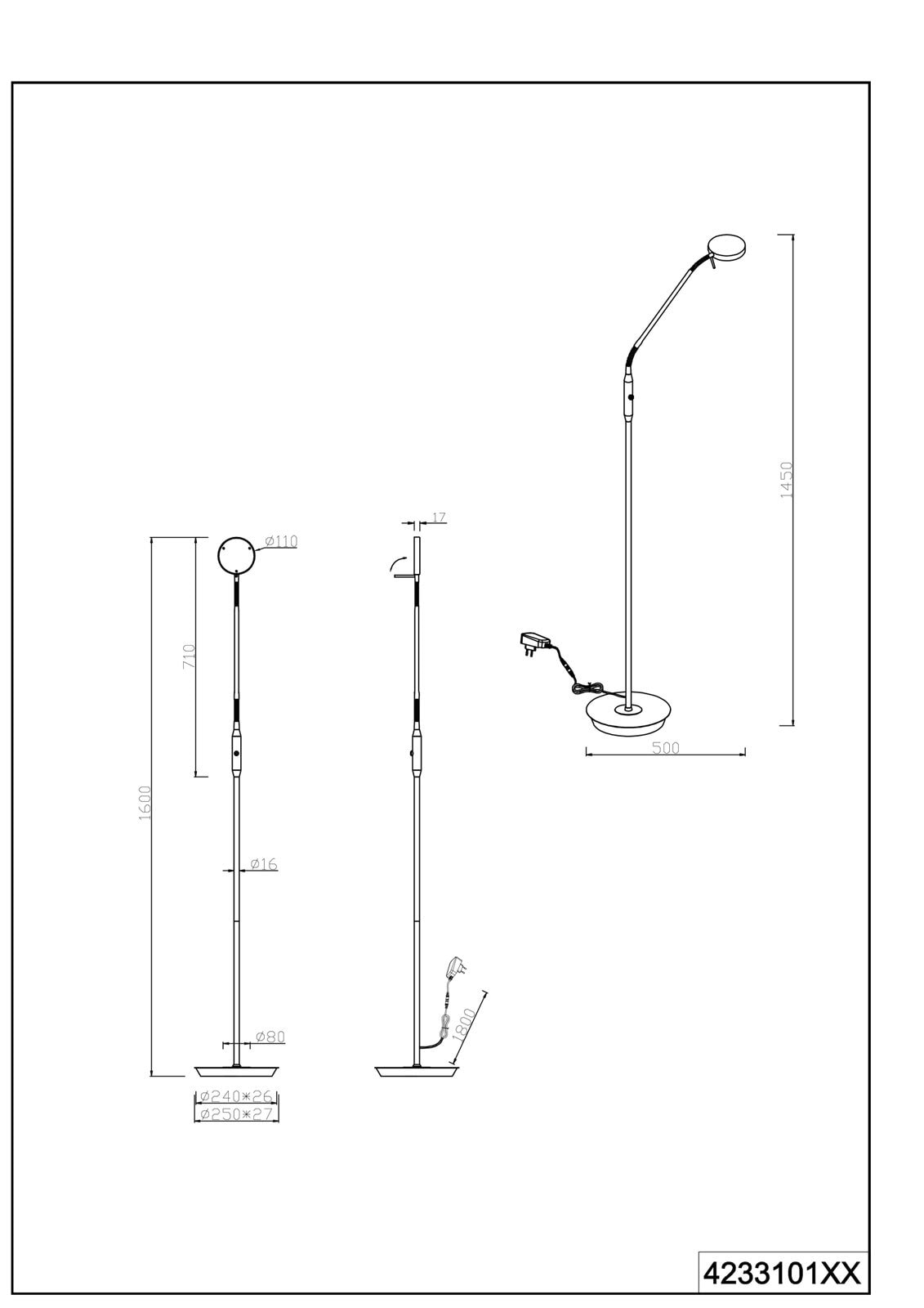 TRIO LED Stehlampe MONZA nickelfarbig