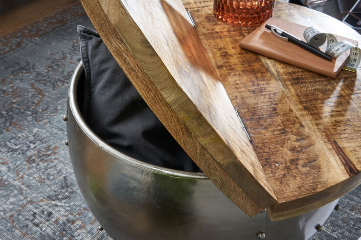 Couchtisch rund 60 cm Silberfarbig/ Mango massiv
