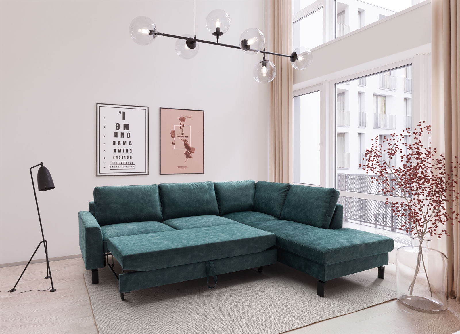 Ecksofa MOSAIK blau/ grau