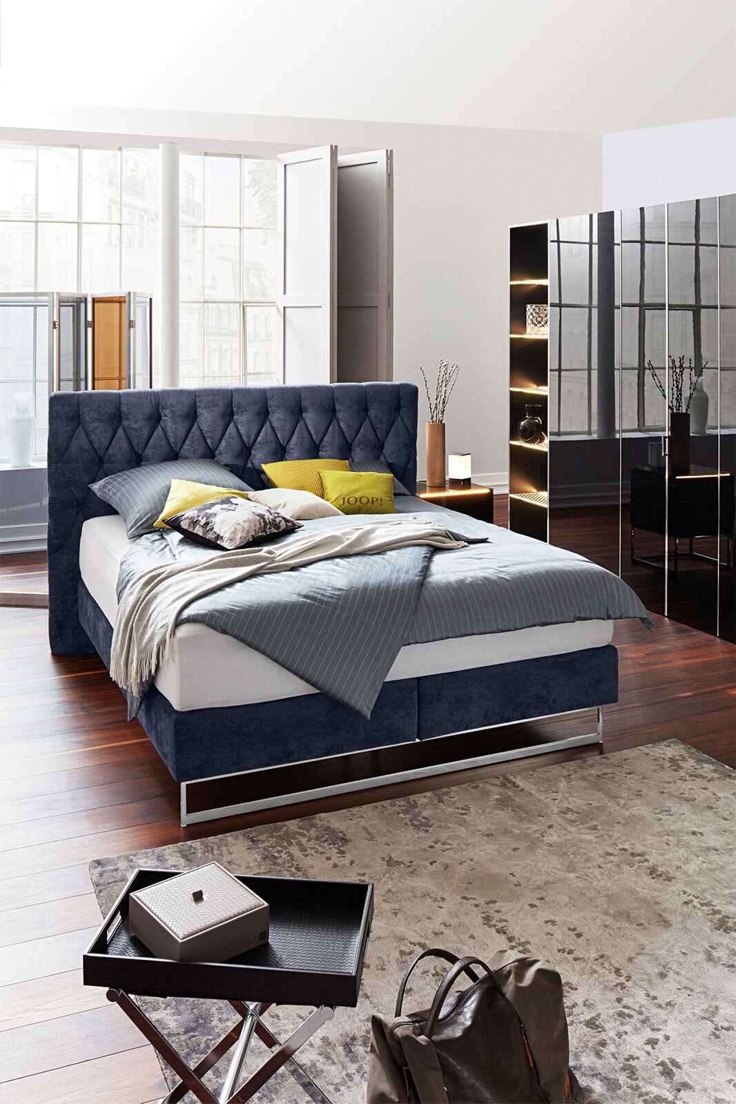 JOOP! Boxspringbett CUBIC CHESTERFIELD 180 x 200 cm dunkelblau