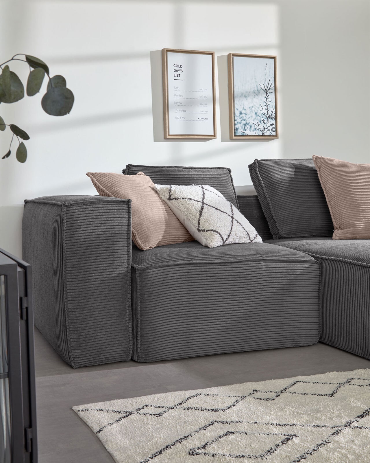 Kave Home Ecksofa BLOK 240 x 174 cm Cord grau