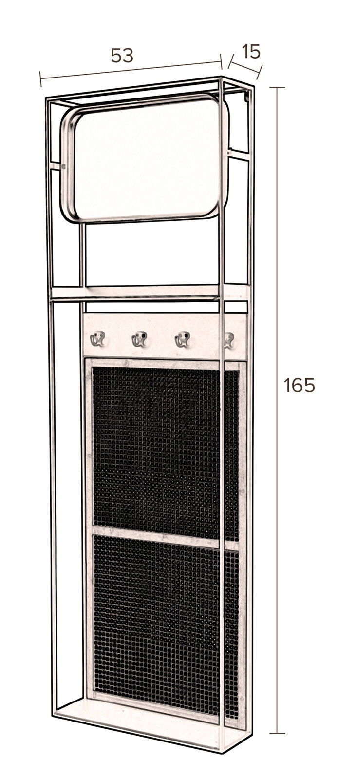 zuiver Spiegelgarderobe LANGRES 53 x 165 cm Rattan 