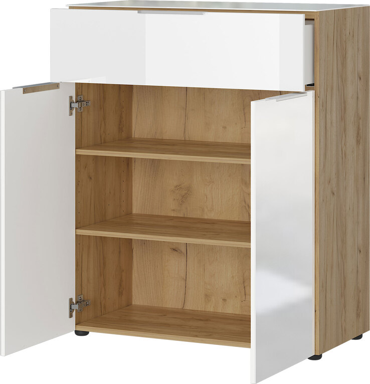 CASAVANTI Kommode OAKLAND 83 x 102 cm Glas Weiß/Navarra-Eiche-Dekor