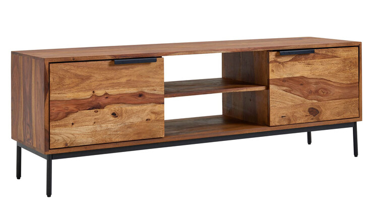 TV-Lowboard 147 x 51 cm Schwarz/ Sheesham massiv
