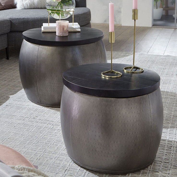 Couchtisch rund 2er Set Silberfarbig/ Schwarz