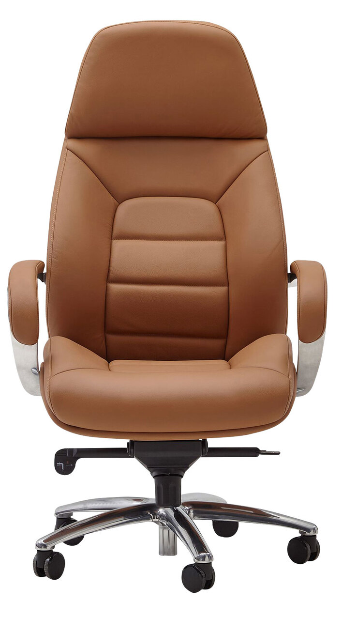 Chefsessel mit Armlehnen Silberfarbig/ Caramel Leder