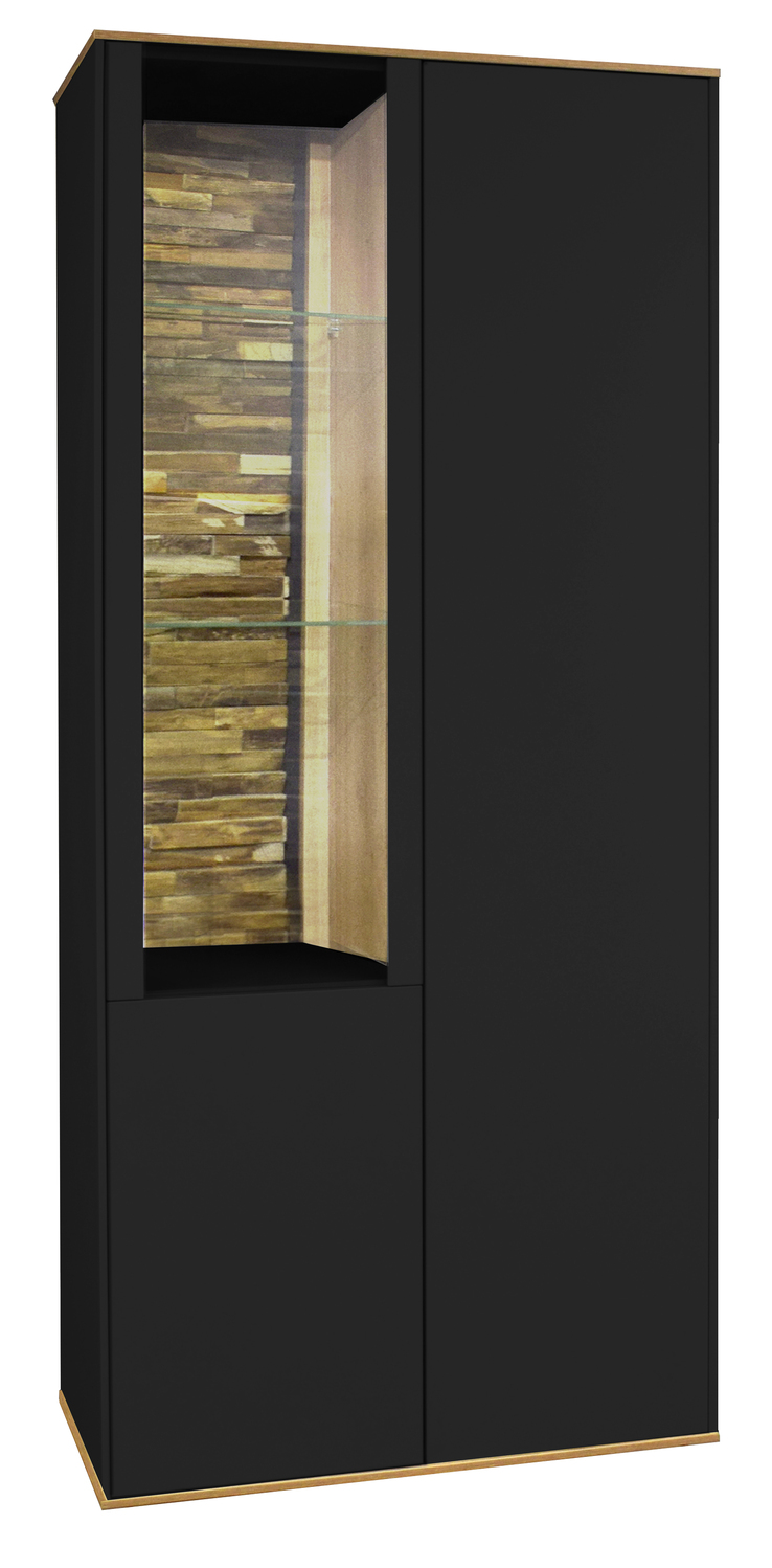 Vitrinenschrank COMO 81 x 180 cm Anthrazit matt Lack/Asteiche-Dekor