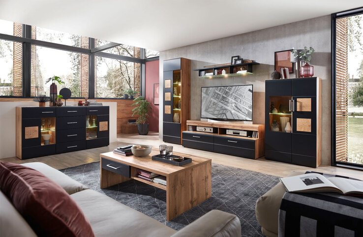 Sideboard SONATE 170 x 93 cm schwarz/ braun