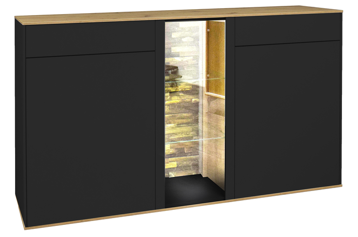 Sideboard COMO 159 x 90 cm Anthrazit matt Lack/Asteiche-Dekor