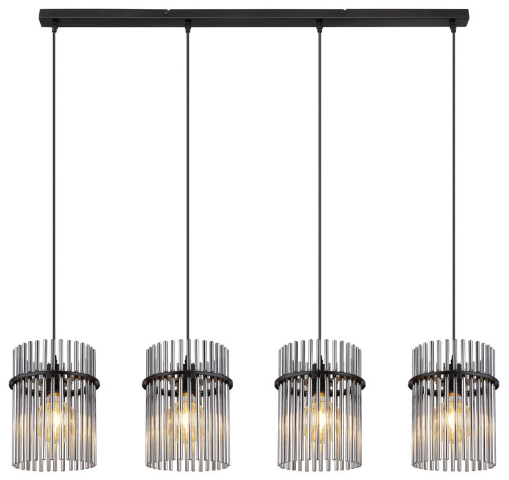 GLOBO Retrofit Balkenpendel GORLEY 4-flg schwarz /rauchfarbig