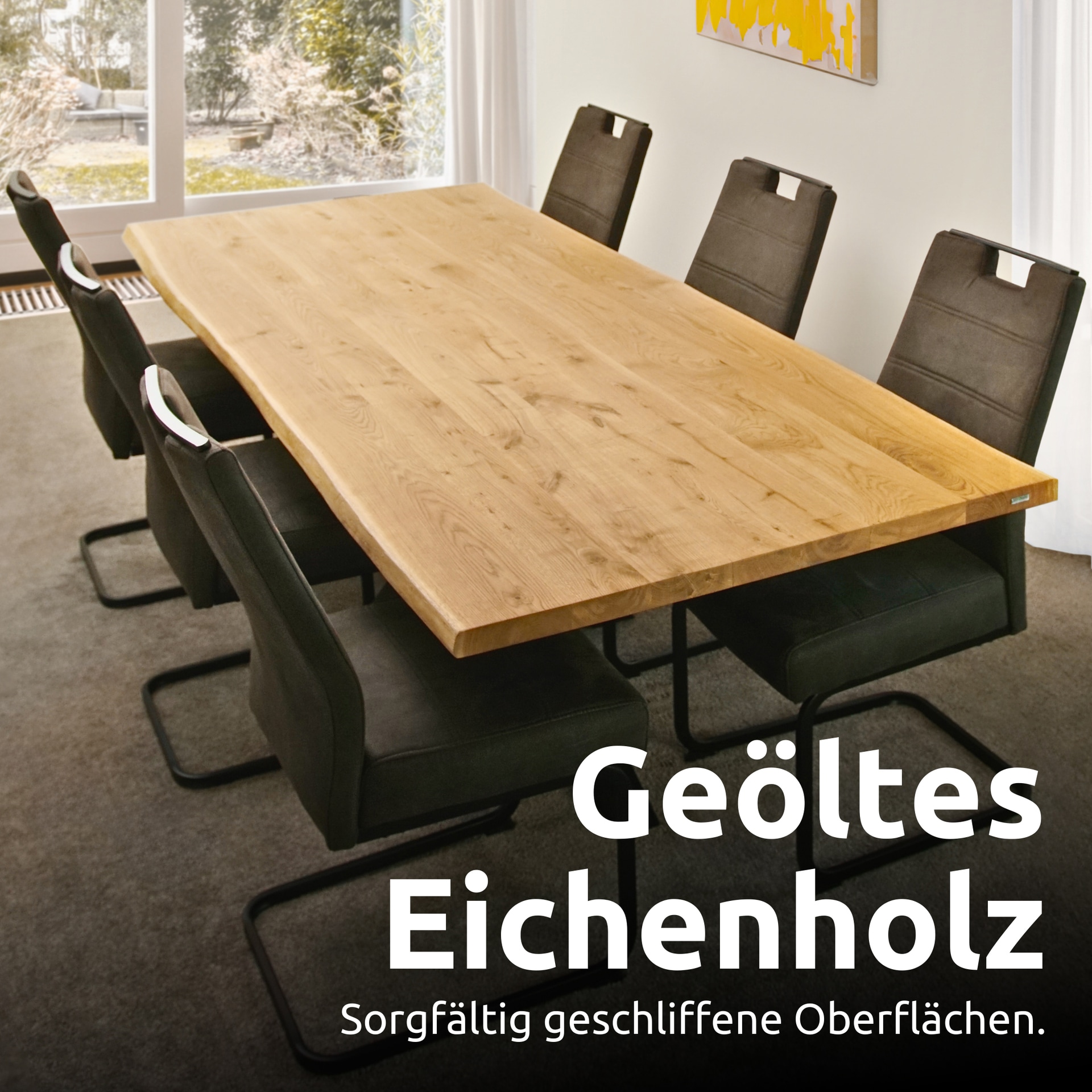 holz4home Esstisch 140 x 80 cm Eiche massiv/Trapez-Gestell schwarz