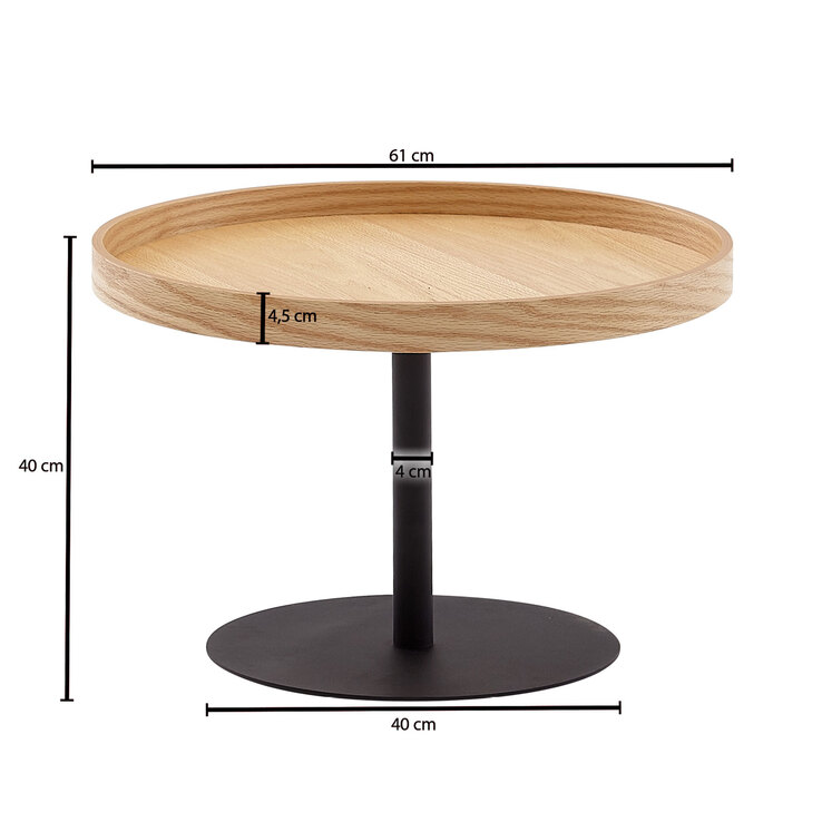 Couchtisch rund 61 cm Schwarz/ Eiche