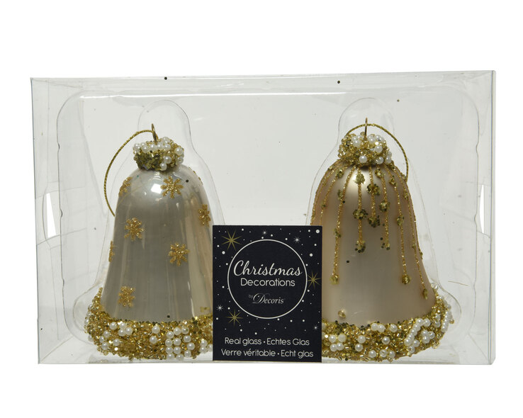 Weihnachtsbaumschmuck Glocke 2er Set creme /goldfarbig