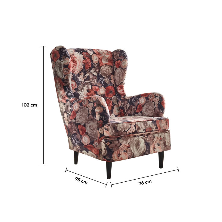 Sessel CHARLEEN Blumenmuster braun /rot