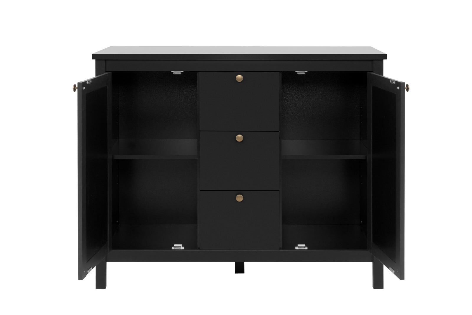 Sideboard CORDOBA 110 x 90 cm schwarz / Geflecht Nobel