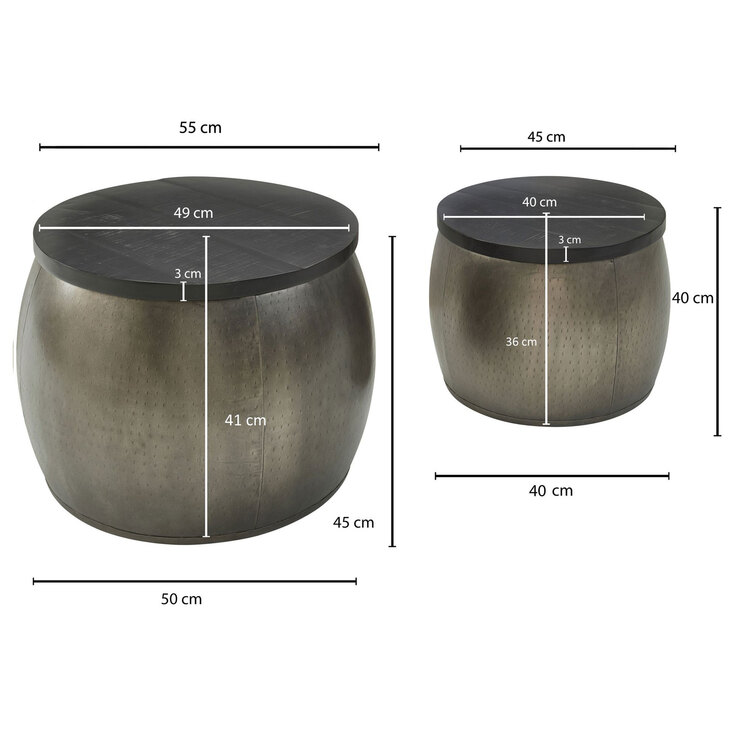 Couchtisch rund 2er Set Silberfarbig/ Schwarz
