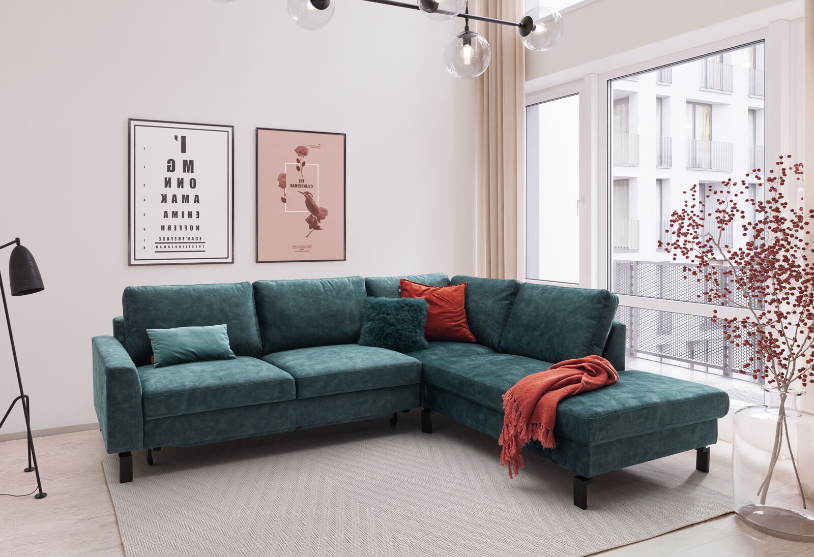 Ecksofa MOSAIK blau/ grau