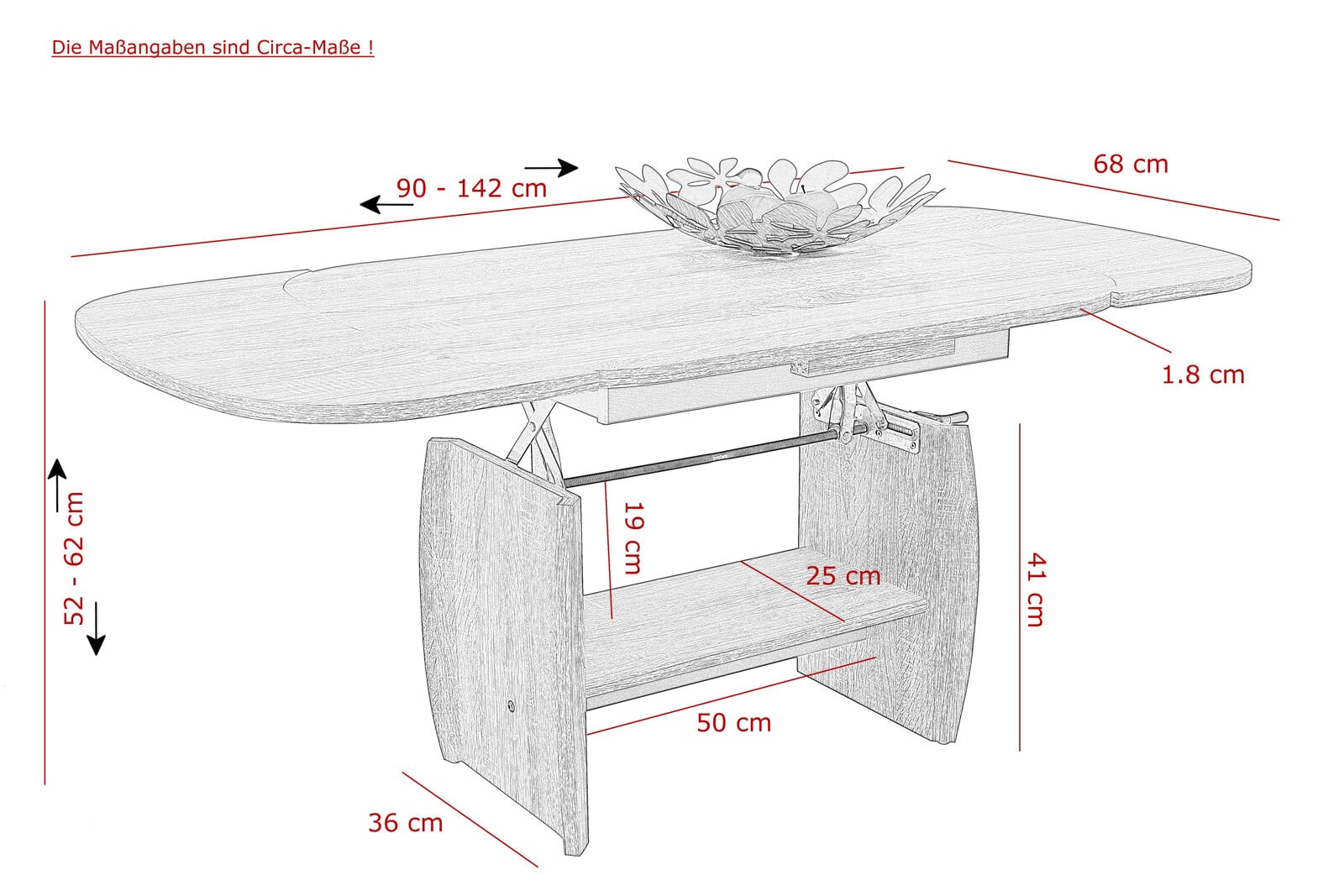 Couchtisch MICHAEL III 90-142 x 68 cm Buche Dekor