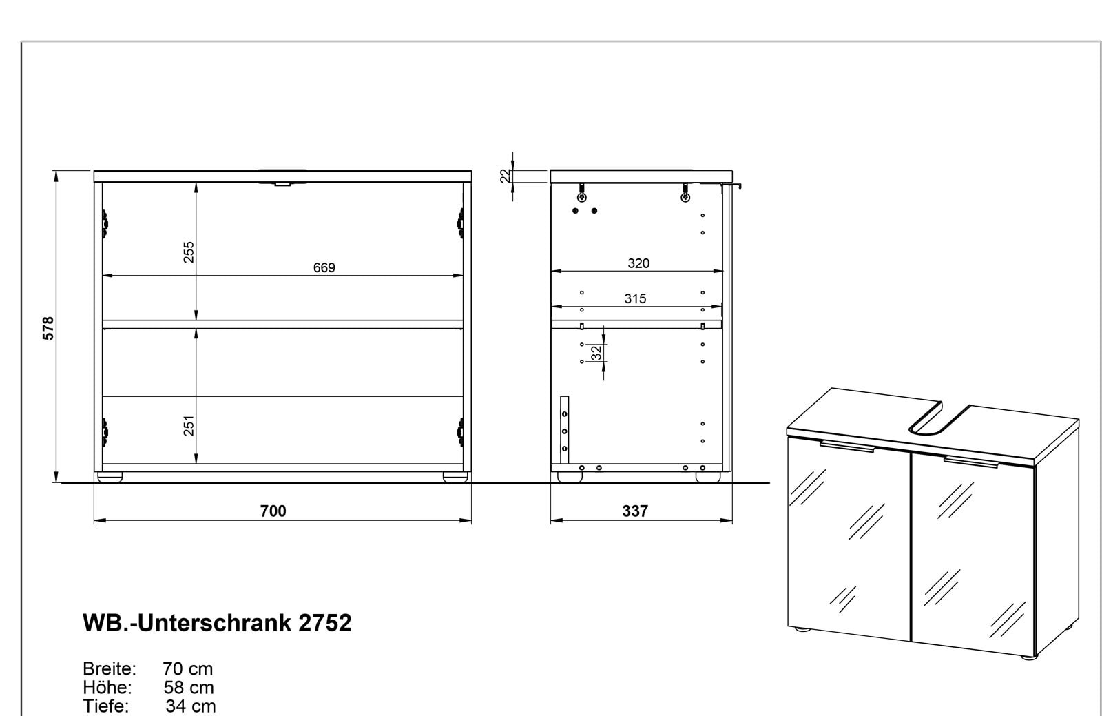 CASAVANTI Waschbeckenunterschrank CARA weiß/braun