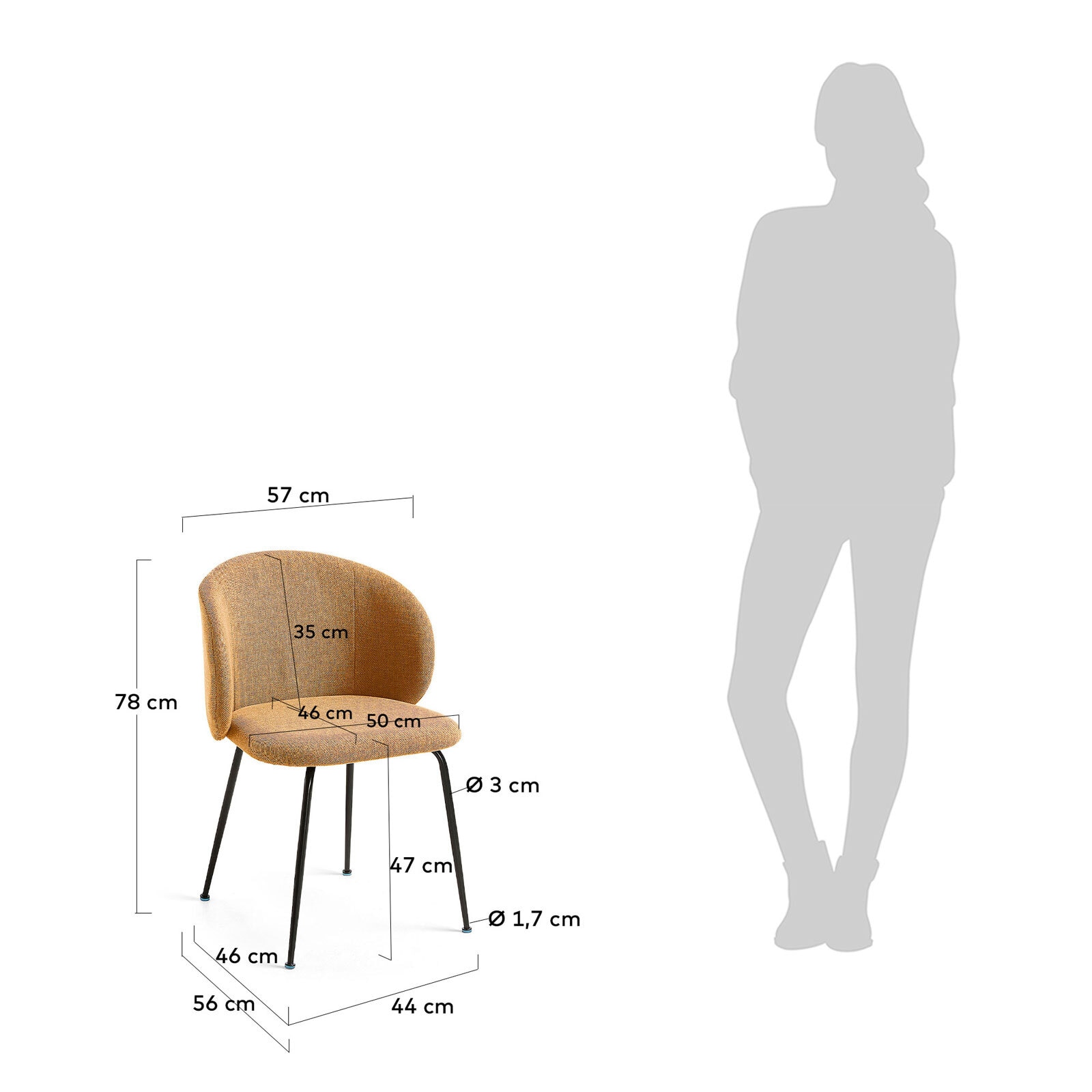 Kave Home Esszimmerstuhl MONNA 2er Set senfgelb