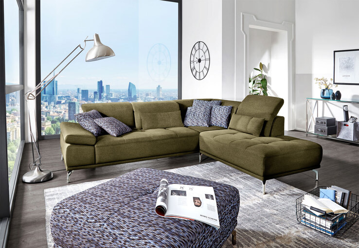 Ecksofa CALUNA 273 x 234 cm Stoffbezug dunkelgrün